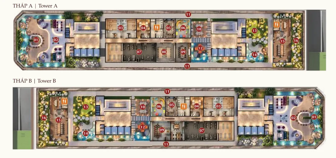 Sơ đồ mặt bằng tiện ích E-Deck
