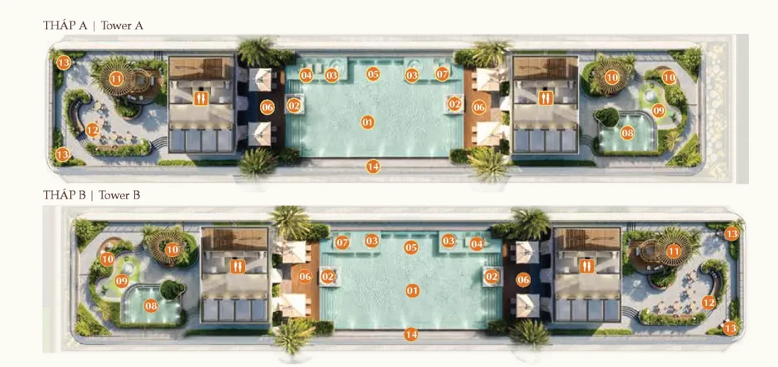 Sơ đồ mặt bằng tiện ích Sky Deck